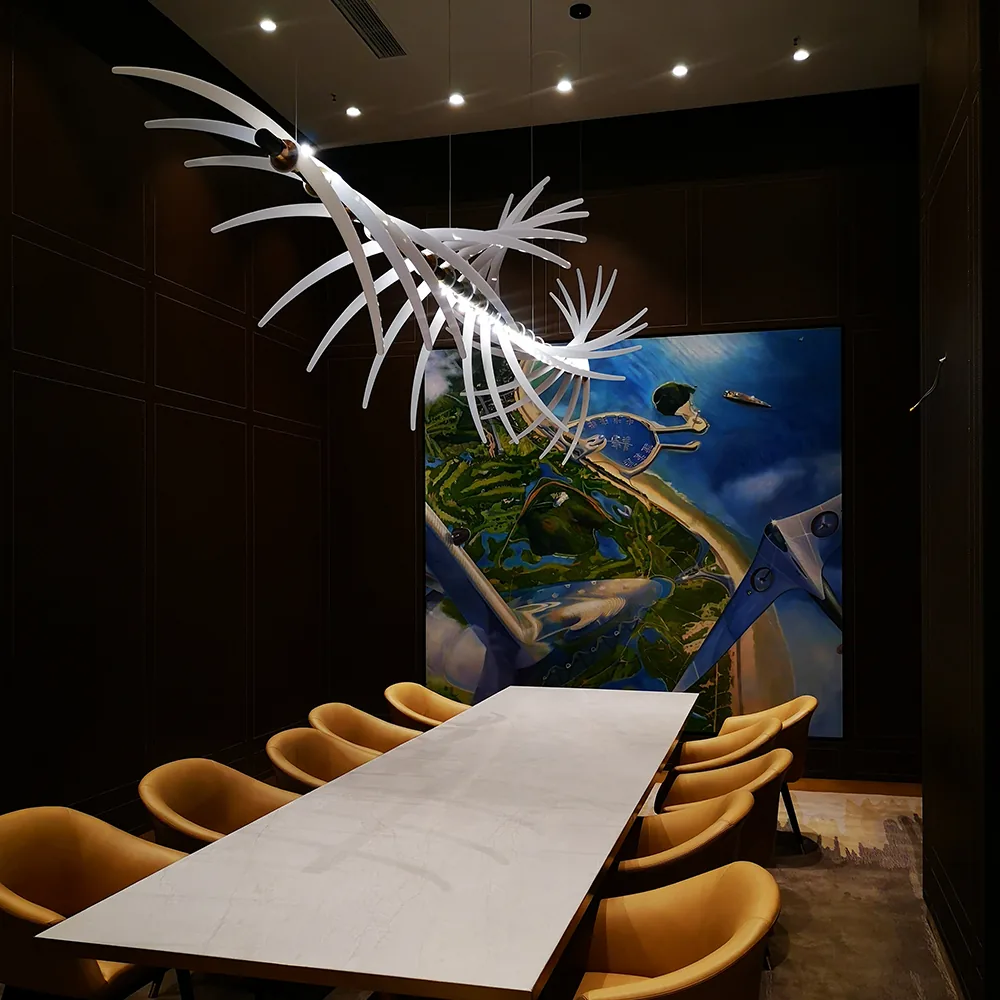 Custom sculptural lighting installation in a commercial interior